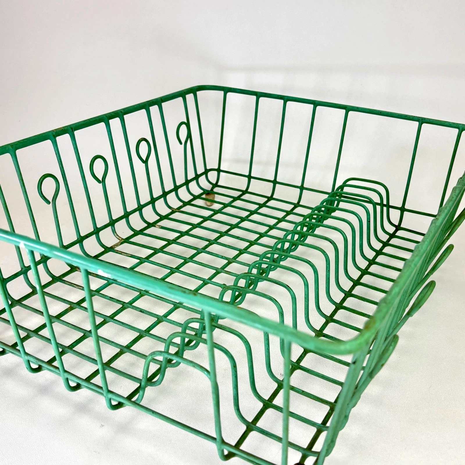 Vintage Dish Drainer Rubbermaid Coated Wire Drying Rack 18x15x6 Green Footed