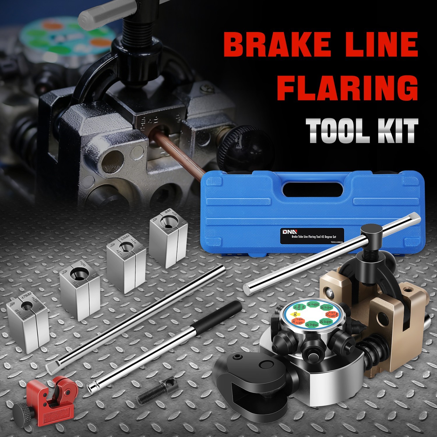 45° Brake Line Flaring Tool Kit Double & Bubble Flares for 3/16" - 3/8" Tube