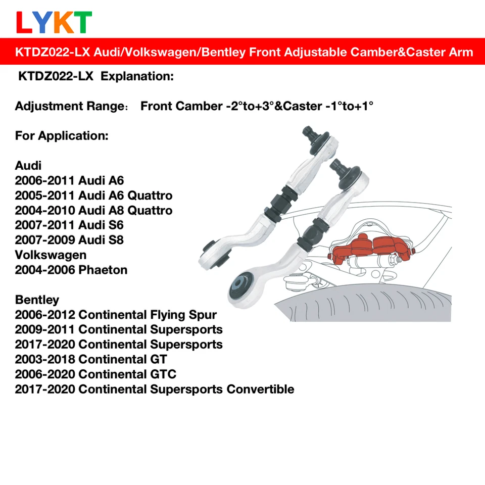 LYKT 4pcs Front Camber Kit Adjustable Control Arms for Audi A6、S6、S8/VW Pheaton Foto 2 de 4