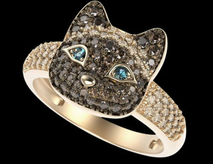 Authentic Cat Face Ring Gold Plated Blue Stone Eyes Animal Statement Ring Jewelry Her