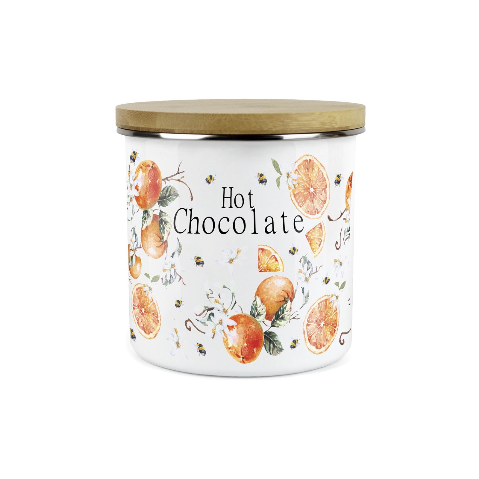 Hot Chocolate Storage Canister - Tangerine Floral Enamel Kitchen Storage Tin Jar