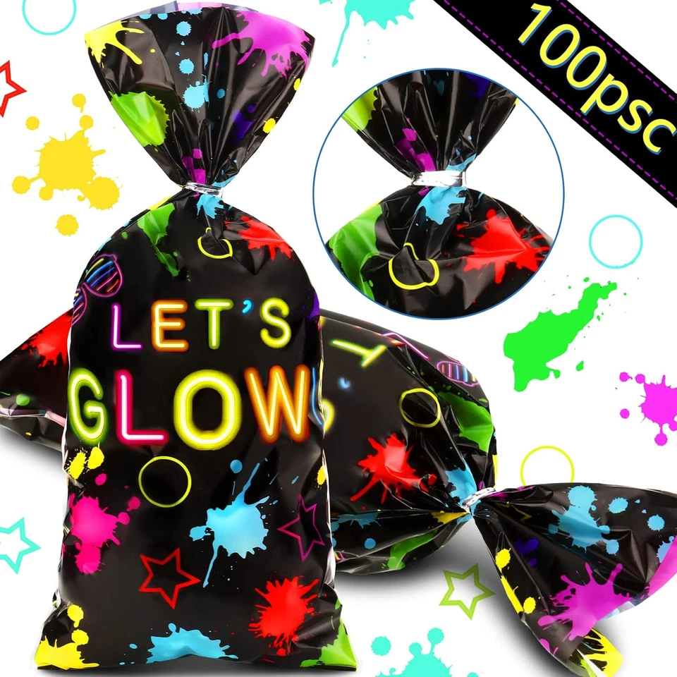 Bolsas de regalos con temática de neón Let'S Glow 100 piezas - Celular para fiesta de cumpleaños que brilla en la oscuridad Foto 4 de 4