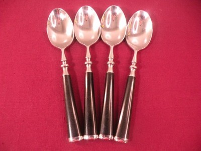 4 Teaspoons Lyon International Silver Nocturnal Black Handle Stainless 6 1/4''