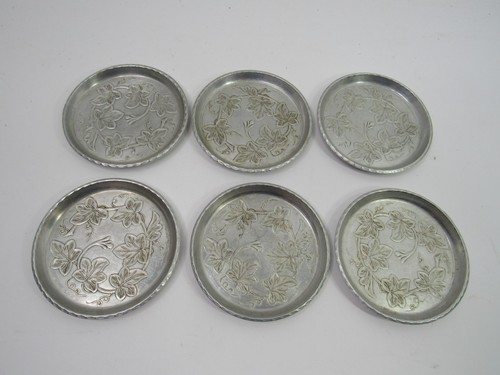 6 Vintage 3.5" Drink Coasters Everlast Forged Aluminum Leaves Vine Pattern GUC