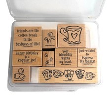 Stampin  Up wooden stamp set coffee themed 9 stamps