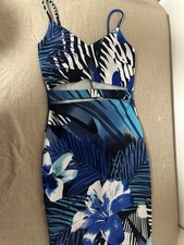Women’s Pre-Owned Fashion Nova Royal Blue Tropical Cut Out Dress Size Small
