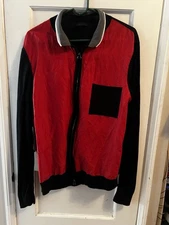 Lanvin Paris Zip Up Shirt Mens XL Red Black Collared Made in Italy