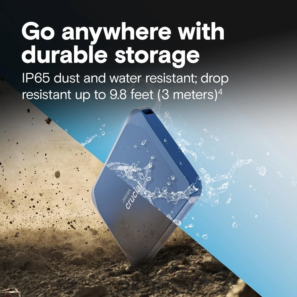 Crucial X10 1TB Portable SSD, Up to 2,100MB/s, USB 3.2 USB-C, 1TB, Blue - Image 4 of 4