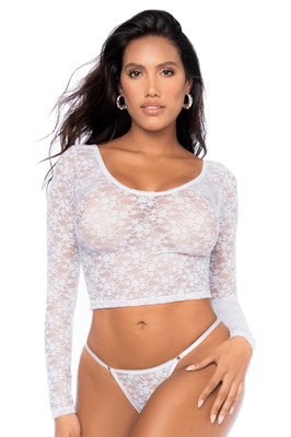 Set 2 teilig weiße Spitze, Crop Top und String