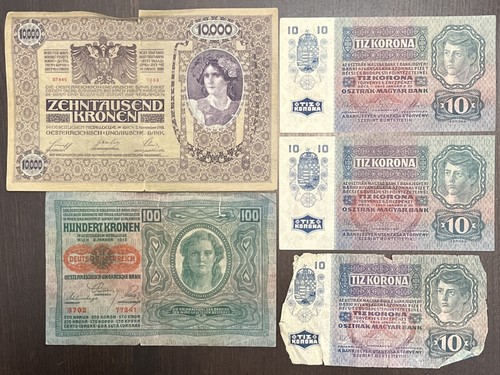 AUSTRIA 1912 100 KRONEN 1915 10 KRONEN 1918 10000 KRONEN 5 Banknotes - Picture 2 of 2