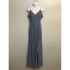Way To Celebrate Dusty Blue Plunge V-Neck Maxi Dress Size 2 New