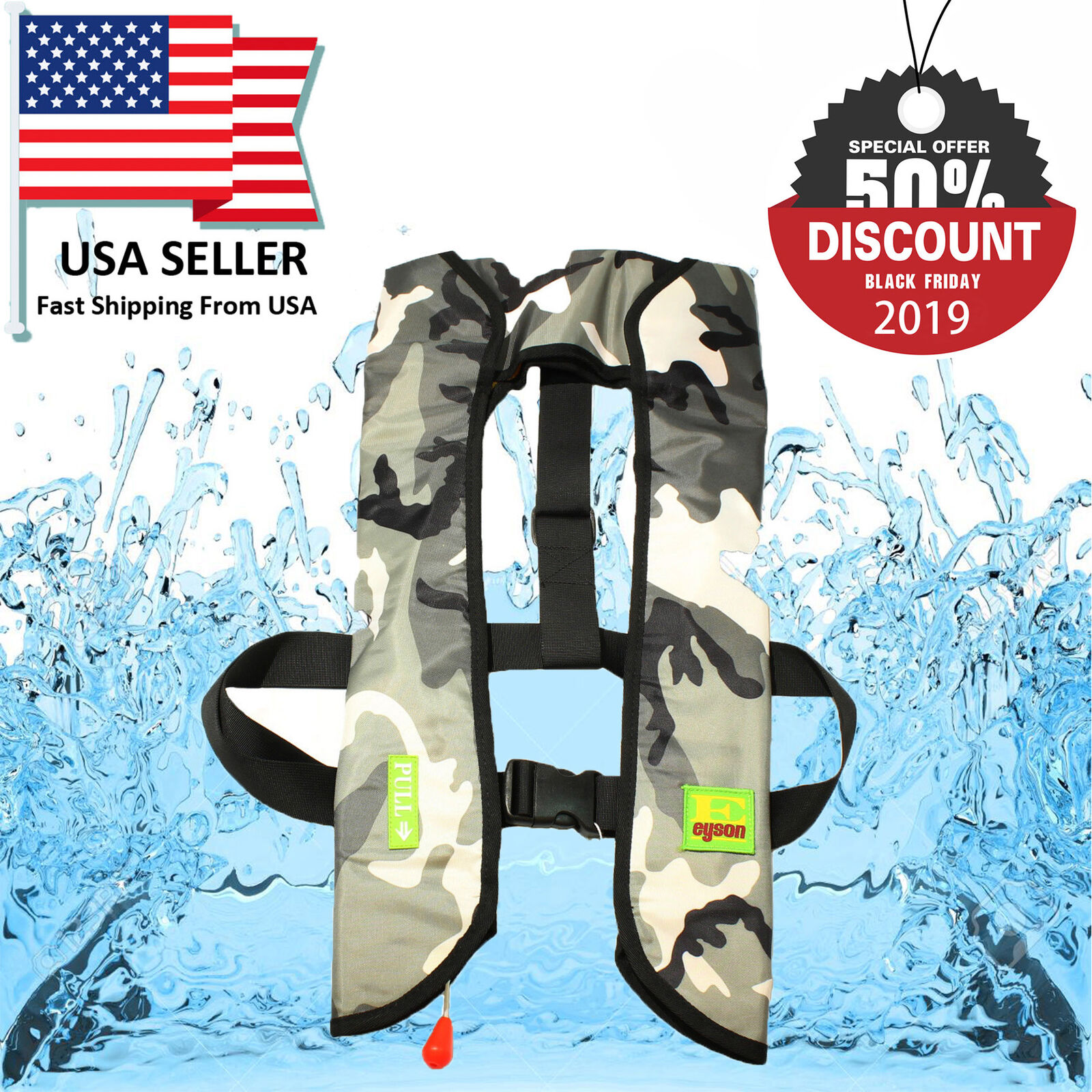 Black Friday Deal A-33 Automatic  Manual Life Jacket Vest Auto Inflatable PFD