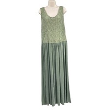 Maxi Dress Woman M Green Boho Vacation Party Slinky Liquid Knit Stretchy Texture