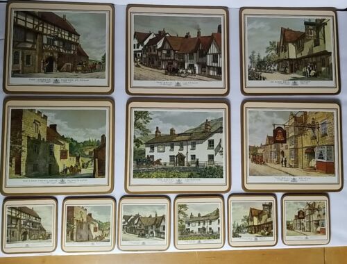 PIMPERNEL Set di 6 VECCHIE LOCANDE INGLESI Tovagliette con supporto in sughero Vintage