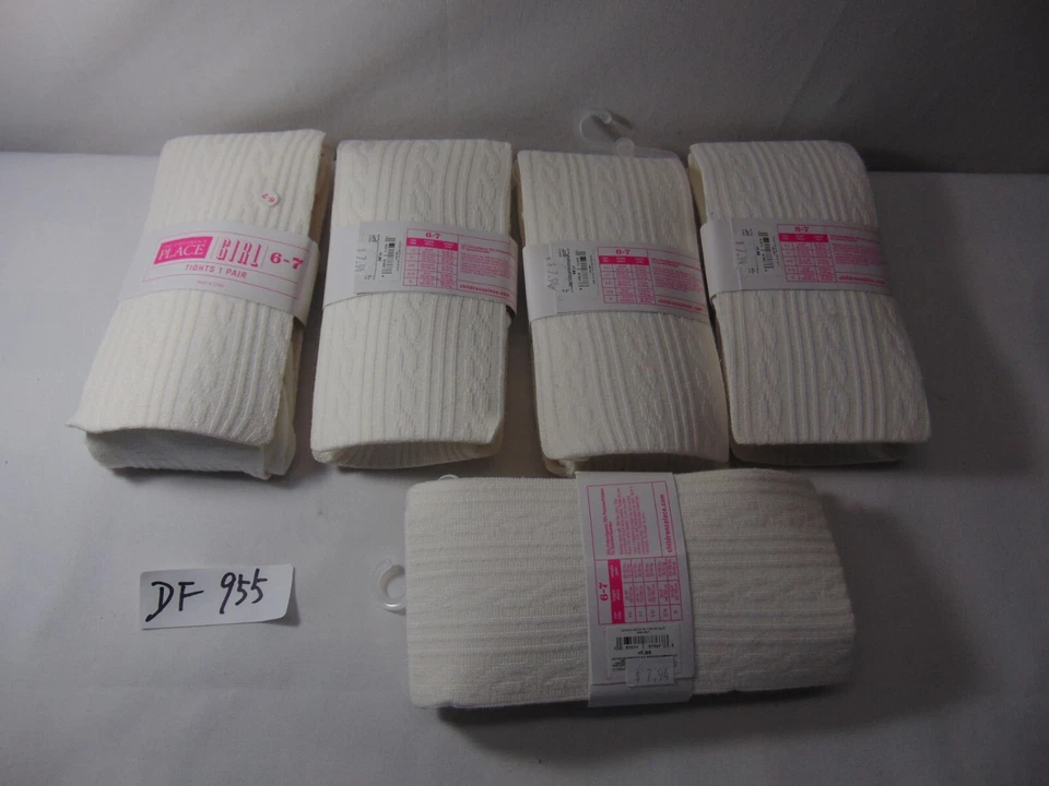 NWT The Childrens Place Girl’s Tights Simply White Thin Size 6 7 Lot of 5 - Image 3 of 4