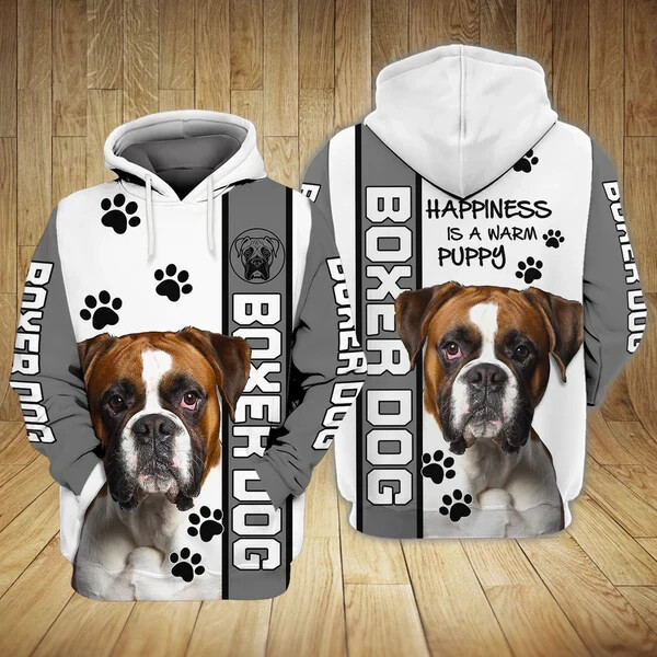Boxer Dog All Over Print Hoodie, Love Dog Hoodie 3D
