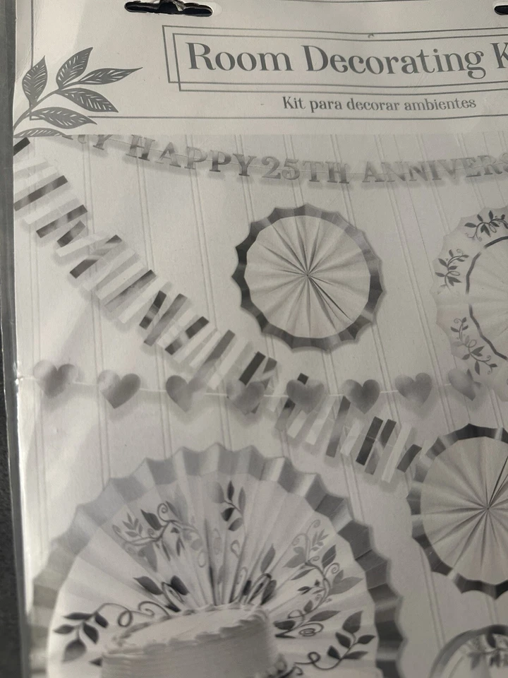 Kit Decoraciones Fiesta 25 Aniversario Plata Blanco Boda Voto Renovación Foto 3 de 4