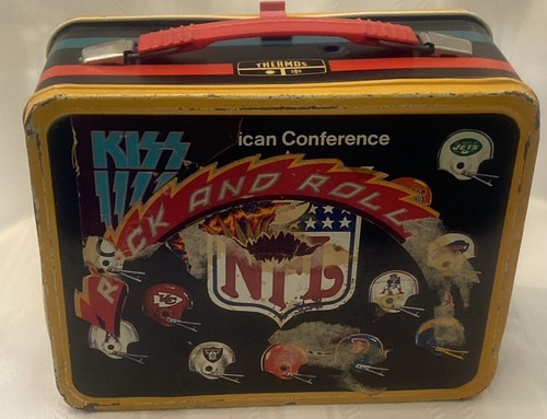 Vintage 1975 NFL Thermos Lunch Box With KISS Stickers Unique Box!! - Picture 2 of 11