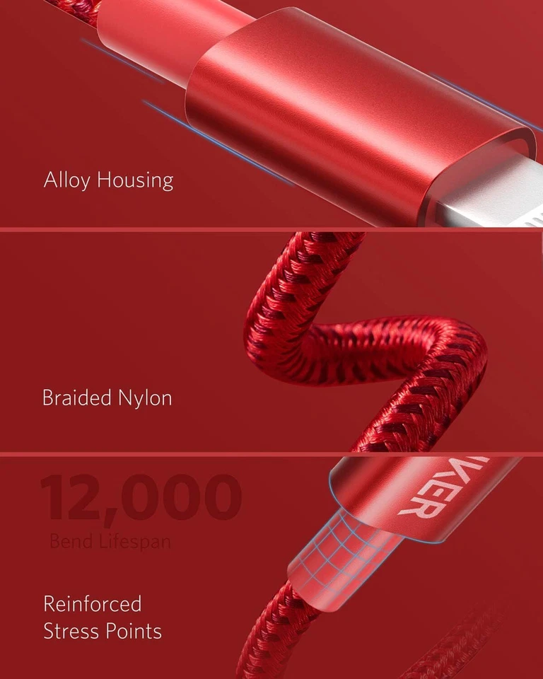 Anker New Nylon USB-C to Lightning Charging Cord for 6ft, MFi Certified, Red - Image 4 of 4