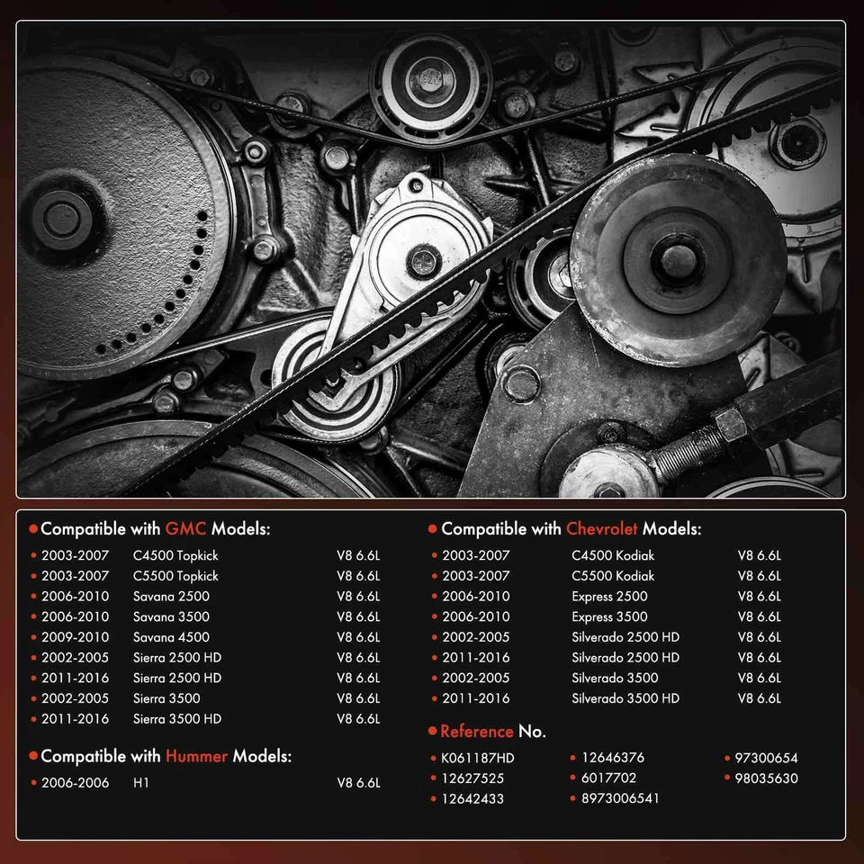 Cinturón serpentino de 118,74 pulgadas para Chevy Silverado 2500 HD GMC Sierra 2500 HD Hummer Foto 2 de 4