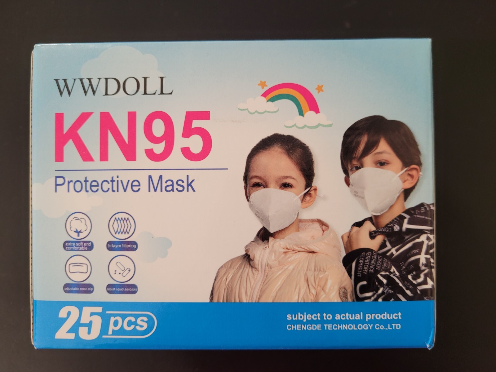 WWDOLL Kids KN95 Face Mask 25 Pack, 5Layers Breathable KN95 Masks for