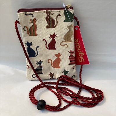 Signare Gobelin Mini Umhängetasche Handytasche Halstasche mit langem Kordelgurt