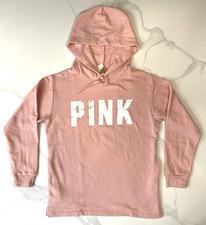 Victoria's Secret PINK Hooded Sweatshirt with Metallic Logo Pockets NWT Pink S