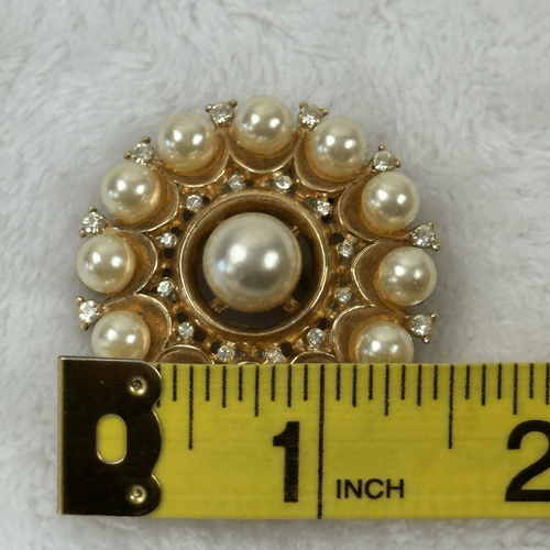 Vintage Faux Pearl Gold Tone Round Starburt Brooch Pin Pendant Bridgerton Dressy - Picture 5 of 5
