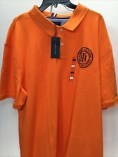 Tommy Hilfiger Mens Logo Embroidered Short Sleeve Polo in Orange Size XS
