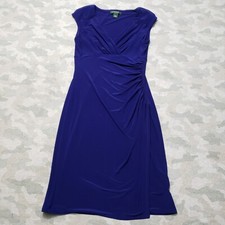 Lauren Ralph Lauren Dress Womens 2 Blue V-Neck Wrap Career Formal