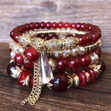 4 pieces/set Bohemian crystal tassel multilayer elastic rope bracelet, handmade