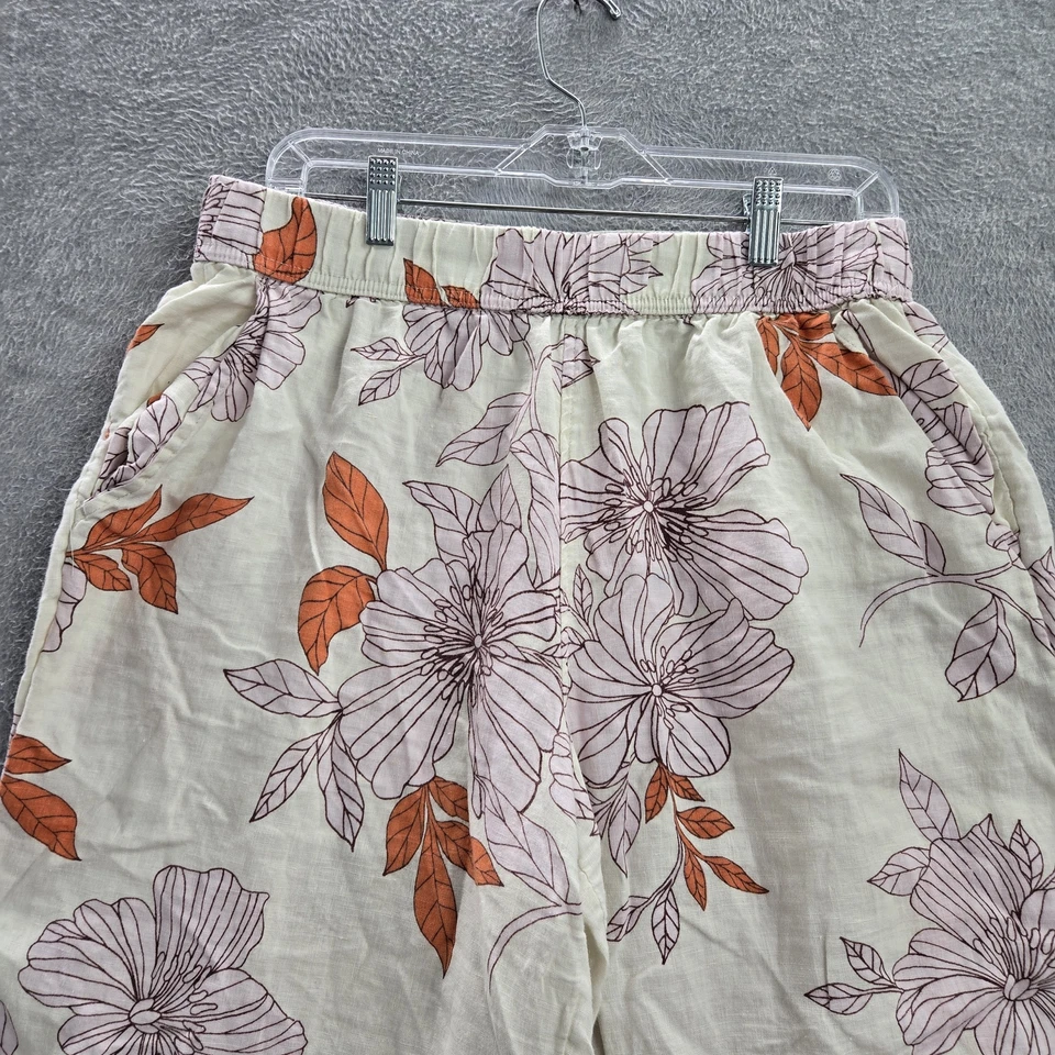 Pantalones Rachel Roy Mujer L Marfil Lino Floral Pierna Ancha Bolsillos 25" Entrepierna Foto 4 de 4