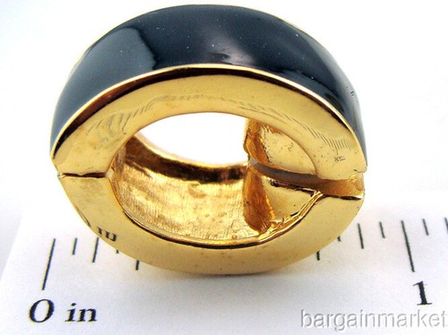 Reversible Gold & Black Enamel Magnetic Half Hoop Earrings - Picture 2 of 2