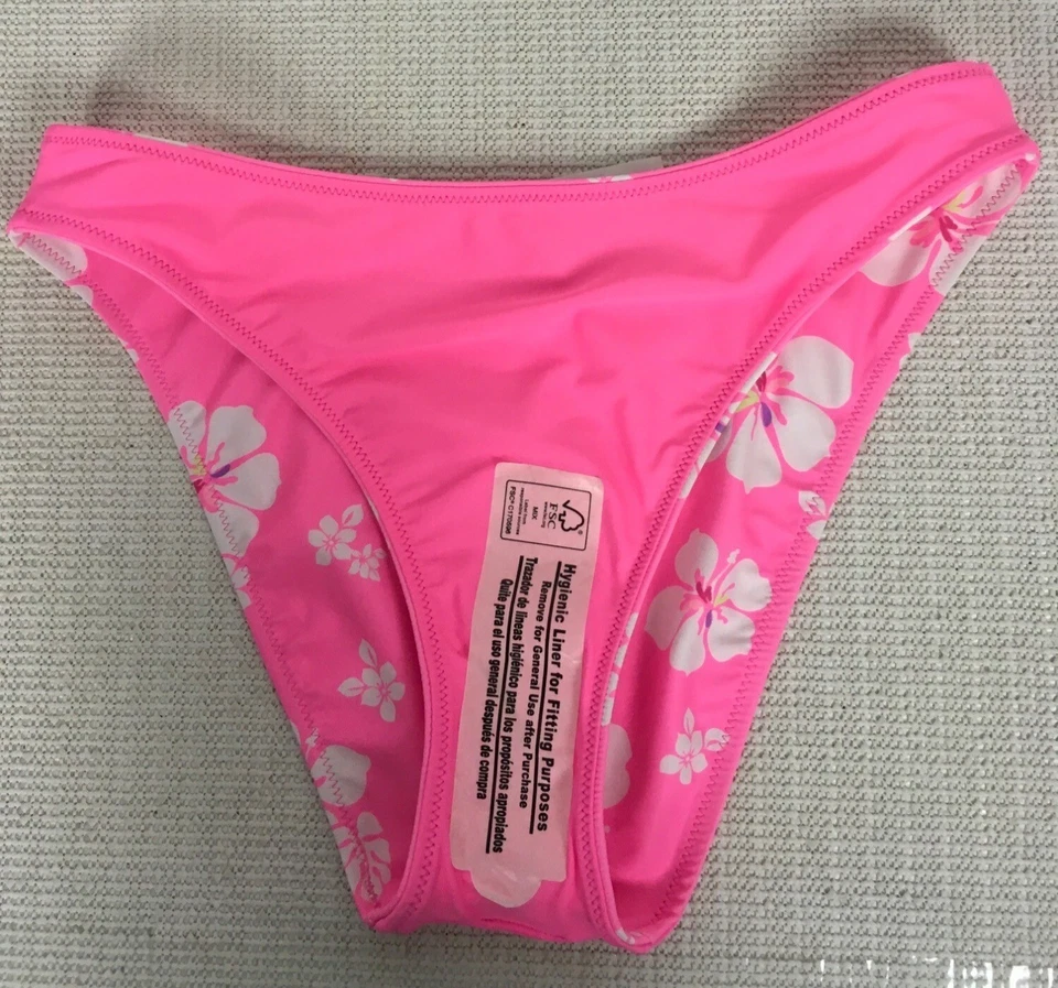 Parte inferior de bikini No Boundaries talla M 7 9 rosa blanco piruleta descarada reversible nueva Foto 4 de 4