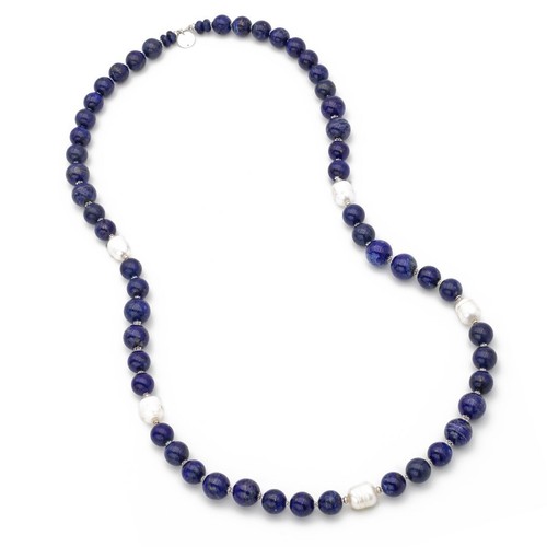 Collana in Lapislazzuli Perle Barocche Scaramazze pietre dure naturali e argento - Foto 3 di 6
