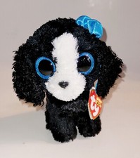 TY Beanie Babies Boos Tracey B&W Poodle Plush Dog Toy Big Blue Glitter Eyes Tags