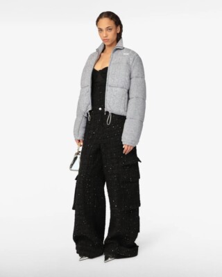 GCDS Design Braids Gray Cashmere Blend knit Cropped Down Jacket | eBay