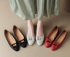 Womens Fashion Sweet Round Toe Bowknot Mary Jane Shoes Ballerina Leather Flats