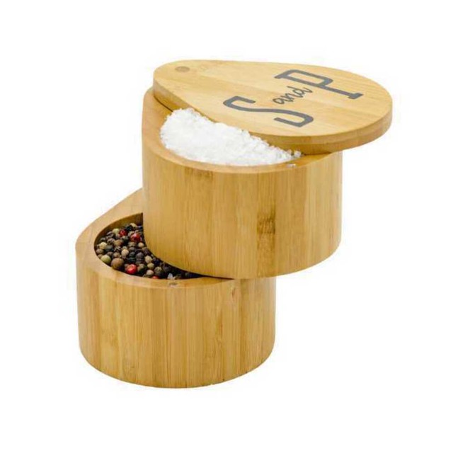 Boston Warehouse 2 Tier Salt and Pepper Box, Bamboo eBay