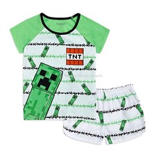 MINECRAFT Girls Pajamas Size 4 5 6 7 8 T Shirt Shorts Set Summer Creeper NWT NEW