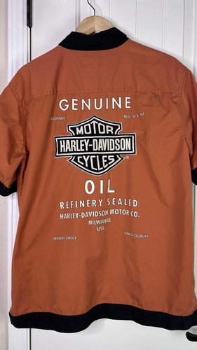 Harley Davidson orange Herren L Garage Knopfleiste Logo Shirt Echtöl Raffinerie