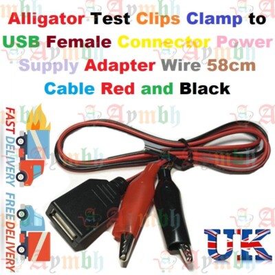 Krokodil-Testklemmen Klemme zu USB-Buchse Netzteil Adapterkabel UK