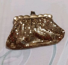 Coin Purse Gold Tone Metal Cage Hinged Vintage
