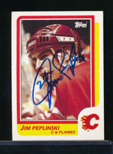 1986-87 Topps #182 Jim Peplinski signed auto autograph crisp blue sig