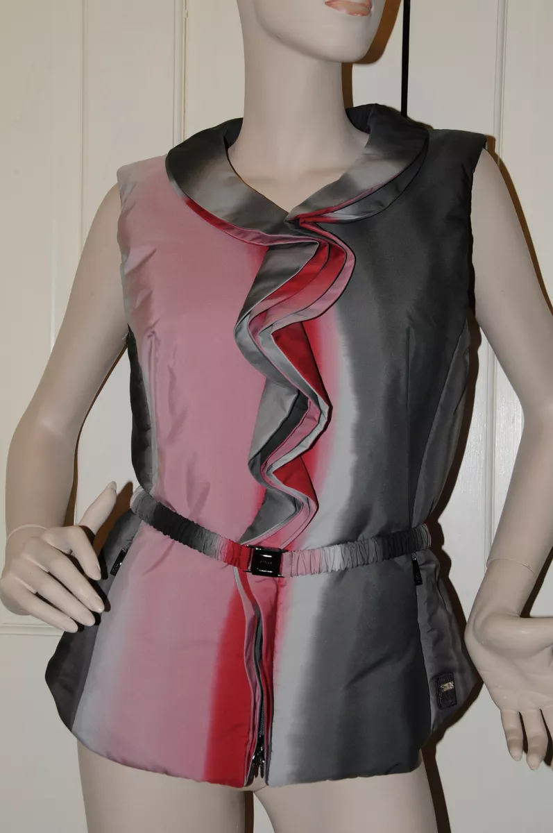 Neuf tiquettes Escada Sport Rose Gris Ruffles Doudoune Gilet