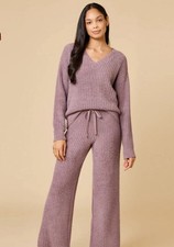 Softies Women  s Waffle Marshmallow V-Neck Luxe Lounge Set, Size XL Driftwood