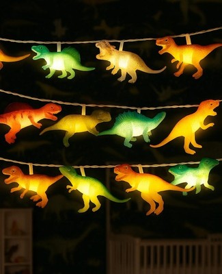 20 LED Dinosaur String Lights, Dual Power Decorative Lights with Remote & 8 M...