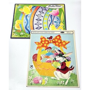 Vintage Whitman Frame Tray Puzzles Easter Fuzzy Wuzzy 4526 Easter-Time 4447