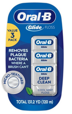 3 Pack Oral-B Glide Pro-Health Deep Clean Dental Floss Cool Mint 131.2 Yd