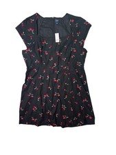 GAP Linen-Blend Mini Dress NWT Black Cherry Print Cap-Sleeve XL Women's